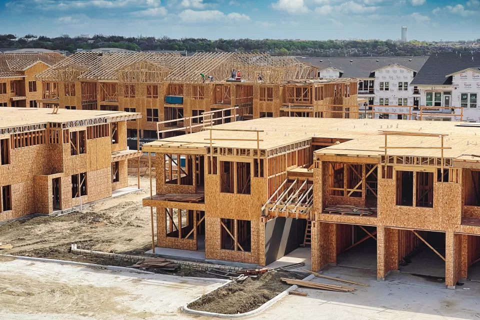 Wood-frame two-story housing under construction